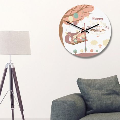 Horloge murale nordique, horloge murale rétro avec animaux, horloge ronde moderne en métal (D) (1/5)