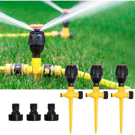 Set di 3 irrigatori da giardino, irrigatore a 360° con picchetto per il terreno, irrigatore rotante, spruzzatore di irrigazione regolabile per prati, giardini, cortili, piante, fiori e ortaggi (giallo (1/5)