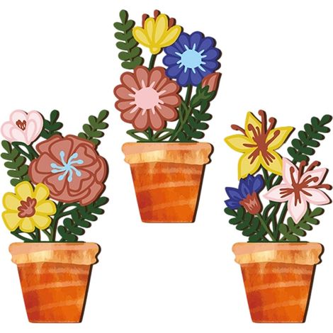 Wooden Flowers Wall Art, Indoor Hangable Ornament, Wall Sculpture Flowers Vase Decor with Material, Walls Art for Home Decor, Decorative Wooden Flower for Cafe Dorm Hotel Housewarming (1/5)