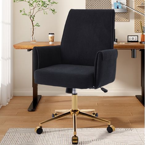 Chaise de bureau ergonomique à hauteur réglable, velours côtelé noir HAVRYA (1/5)