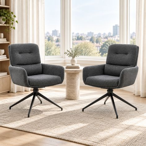 2er-Set drehbare Esszimmerstühle 360°, dunkelgrauer Stoff und schwarze Metallbeine OKMYHOME (1/5)