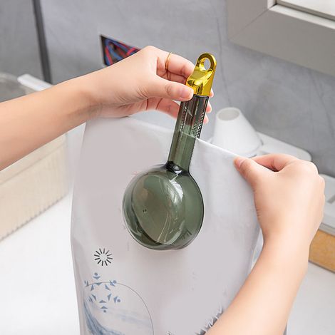 Cuillère doseuse à riz 180 ml, simple, avec long manche et clip, transparente, verte, idéale pour la cuisine. (1/5)