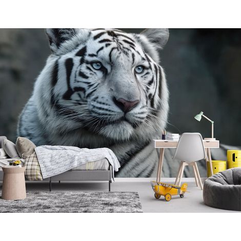 Fototapete Tiger Weiß Tiere Natur, für Wohnzimmer und Schlafzimmer, 150 x 105 cm – Komplettset inkl. Kleister & Anleitung (1/5)