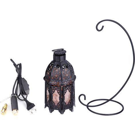 Lampe Vintage avec cadre en fer, cristal naturel, roche de sel, purificateur d'air, veilleuse de décoration pour chambre à coucher (noir) (1/5)