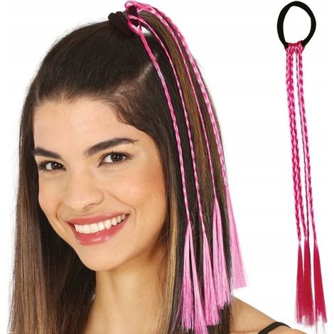 Trenzas rosas, mechones de pelo estilo carnaval disco años 80, 35 cm, 3 piezas. (1/4)