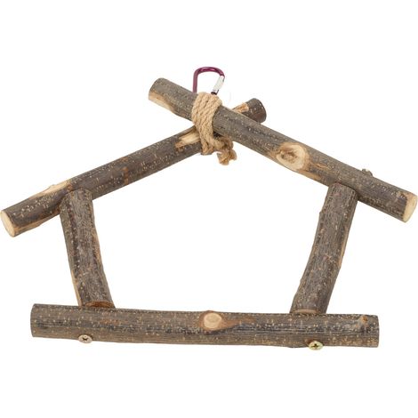 Balançoire en bois naturel pour oiseaux de compagnie, idéale pour développer l'intelligence et faire de l'exercice. Jouet balançoire avec crochet pour perroquet. (1/5)