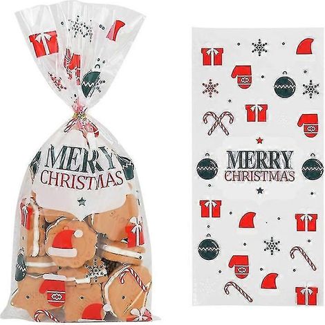 50 sachets cadeaux transparents en PVC avec motif Père Noël, sapin et renne, parfaits pour emballer des bonbons, des biscuits et autres gourmandises.-Style4 (1/5)