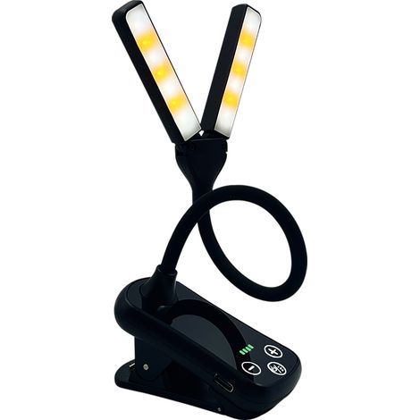 Lampe de lecture rechargeable USB – 8 réglages, 8 heures d'autonomie – Lampe de lecture à pince – Lampe de chevet à pince – Noire (1/4)
