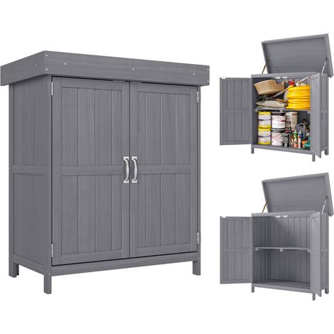 Armoire de Jardin sur Pied Double Porte étagère et Toit bitumé relevable dim. 74L x 43l x 88H cm Bois Massif de Sapin (1/5)
