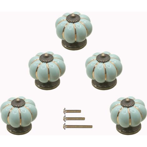 Lot de 5 poignées citrouille en céramique, boutons d'armoire, style vintage avec vis, convient pour cuisine, armoires, salle de bain, tiroirs de commo (1/5)