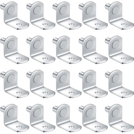 20 supports d'étagère métalliques en forme de L, équerres, supports d'étagère, en acier inoxydable, adaptés aux armoires et aux bibliothèques, 5 mm. (1/5)