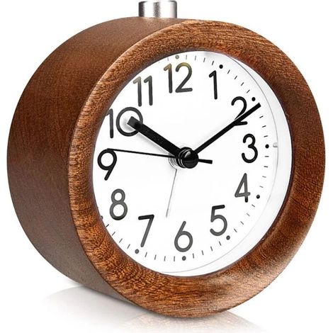 royaluxe - Réveil Analogique en Bois avec Snooze - Horloge Rétro avec Visage Lumineux - Horloge de Bureau Vintage en Bois Silencieuse sans (1/5)