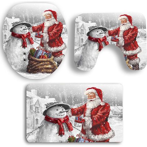 Lot de 3 tapis de toilette et housses de bain de Noël avec le Père Noël (1/5)