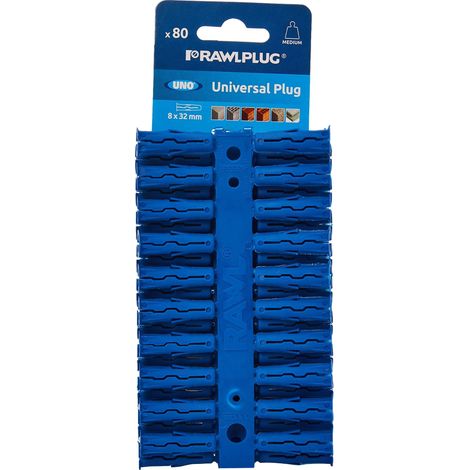 Rawlplug R-U1-BLU-80-C Blue UNO Plugs 8 x 32mm (Card 80) RAW68595