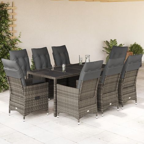 Set comedor jardín 9 pzas y cojines ratán sintético gris vidaXL (1/5)