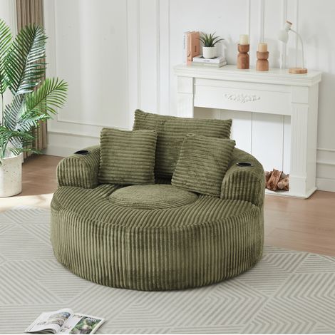 Divano lounge rotondo 1 posto in velluto a coste verde con tasche e 2 portabicchieri - CHICFURN (1/5)