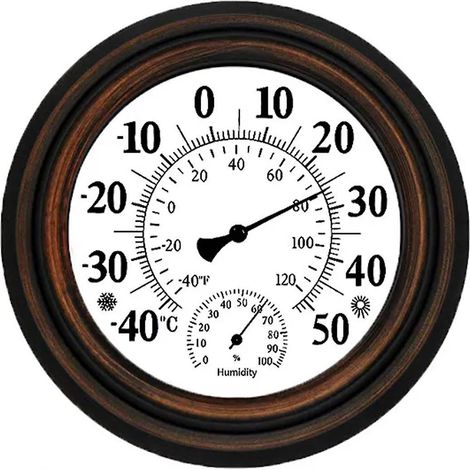 Thermomètre-hygromètre mural antique de 20 cm pour intérieur et extérieur, idéal pour la décoration intérieure.
