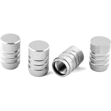 4 Bouchons Tige de Valve en Aluminium, Couvercle Bouchon Valve Pneu en Aluminium Caoutchouc pour Voitures, Bouchons Valve en Aluminium pour Pneus Voiture, Capuchon Roues Pneus Valves (Argent) (1/5)