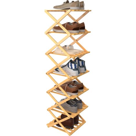 Haloyo® 7-stöckiges Schuhregal aus Bambus, faltbares Schuhregal aus Bambus, für Flur, Schrank, Holzfarbe