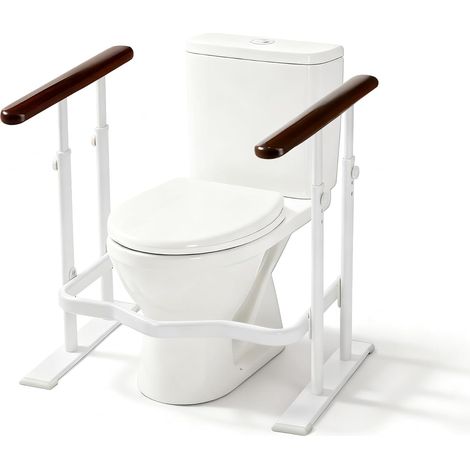 Double Pillar Toilet Safety Frame, Adjustable Lift Aid 24-66.5 cm, Wooden Armrests, Luminous and Waterproof Base, 399 lbs Load, Adaptable to Most Toilets (1/5)