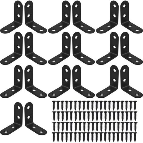 Équerre de Fixation Inox, 20 Pcs Support d'angle Droit en forme de L, Équerre Angle 90 Degrés, Équerre étagère 40mm x 40mm Équerre de Coin avec 80 Pcs Vis pour Bois Meubles Placard Suppo