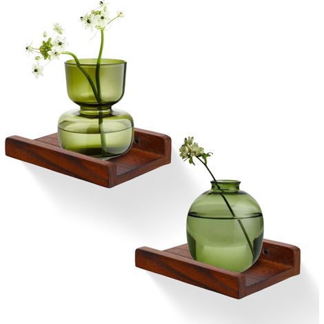 Lot de 2 petites étagères murales flottantes avec bord, barre de rangement, étagère pour haut-parleurs, décoration pour salon, cuisine, chambre à coucher, bois, 20 cm, noyer (1/5)