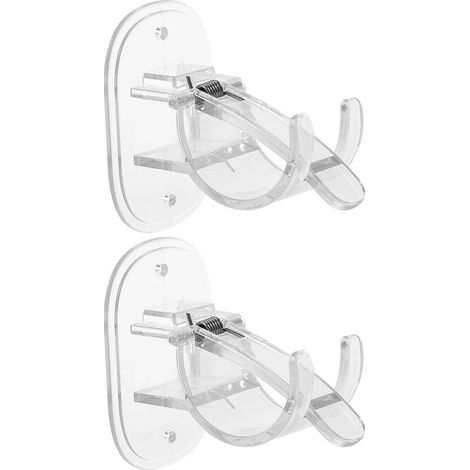 Support de Tringle à Rideau Auto-Adhésif 2Pcs Fixation Murale Plastique Transparent Installation Facile Accessoire Pratique pour Rideaux de Bain et Tonnelles (1/5)
