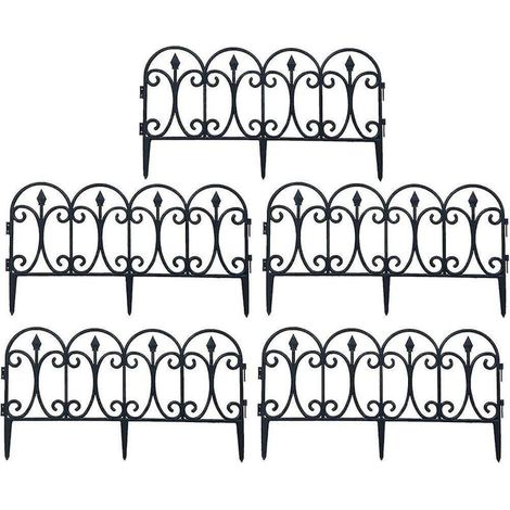 Lot de 5 clôtures décoratives de jardin en fer antirouille, pliables, pour bordure de terrasse ou parterre de fleurs. (1/5)