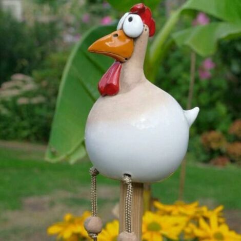 QORVA-Poulet Décoratif, Coq Résine et Céramique 25 cm, Décoration de Jardin Piquet de Jardin Figurine Patio Résistant aux Intempéries (Style D)-Fei Yu