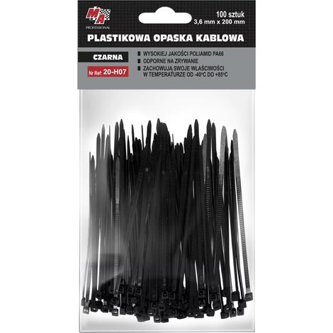 Collier de serrage plastique 3,6mm x 200 mm 100 pièces Noir MA professional