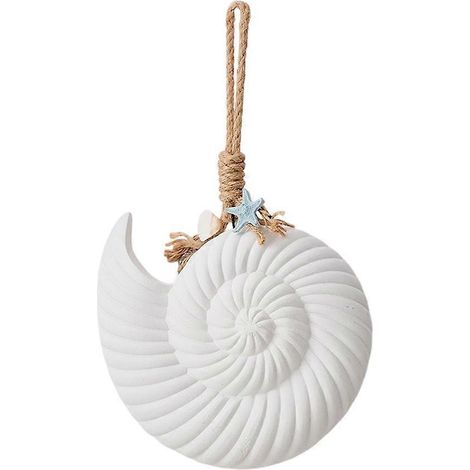 Décoration murale méditerranéenne : suspension en bois, coquillage, étoile de mer, ornement mural vintage pour salon, ambiance plage, blanc (1/5)