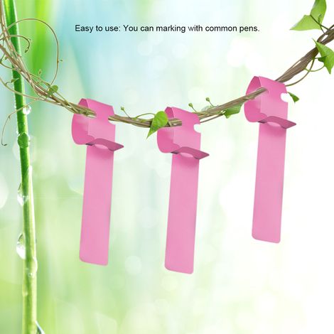 100 étiquettes décoratives en plastique rose pour plantes et jardin, à planter dans une pépinière. (1/5)