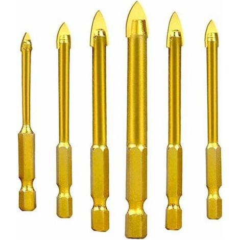 LaBlanc - Forets pour Verre, Céramique, Carreaux, Cristal en Acier de Tungstène, avec Queue Hexagonale, Revêtement en Titane, 3mm, 4mm, 5mm, 6mm, 8mm, 10mm, Lot de 6 (1/5)