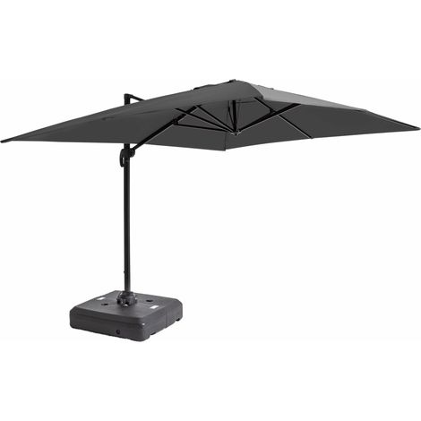 Oviala – Parasol déporté 4x3 m 360° inclinable – Toile 100% polyester UPF50+ – Structure aluminium résistante aux intempéries – Dalle à lester 100L sur roues