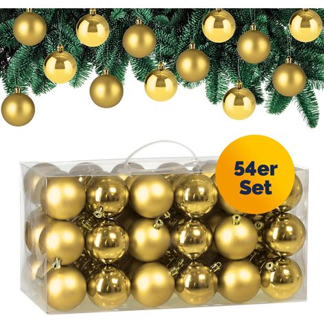CASARIA® Weihnachtskugeln 54-tlg Ø 6cm Kunststoff matt glänzend Christbaumschmuck Anhänger Christbaumkugeln Weihnachtsdeko Weihnachtsbaum gold (1/5)