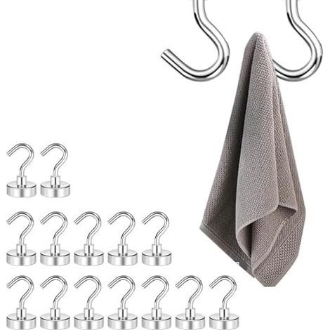 15 Pièces Crochet Aimanté 16 mm, Acier Inoxydable Magnetique, Porte Torchon Capacité 5,5 kg, Économiser de L'espace, pour Suspendre Serviettes, Chapeaux, Clés - (1/5)