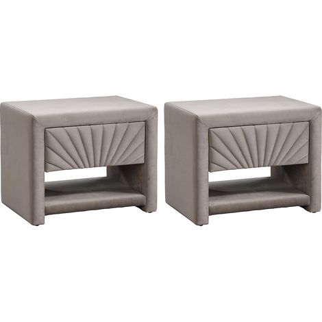 Lot de 2 tables de chevet - 1 tiroir et 1 niche - Velours - Beige - ULAMI