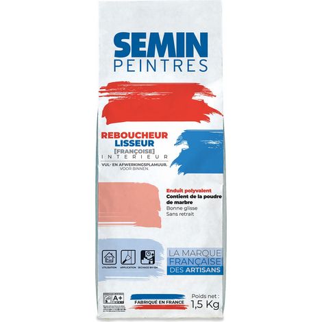 Semin – Enduit de rebouchage en poudre 1,5 kg – Séchage rapide pour intérieur – Pour reboucher fissures et trous – Application au couteau à enduire (1/5)