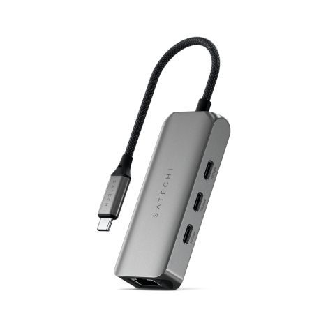 Hub USB-C 4 in 1 Satechi - hub per dispositivi mobili USB-C (3 porte USB-C 3.2 Gen2 da 10 Gbps, porta Ethernet Gigabit da 2,5 Gbps) (grigio siderale) (1/2)