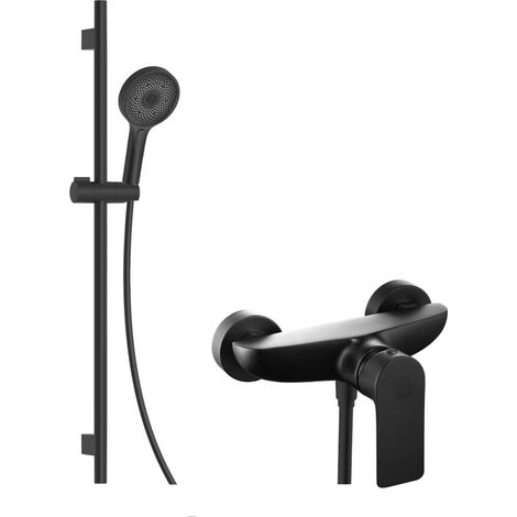 kielle Vega - Duschset mit Wand-Armatur, Duschstange, Brauseschlauch und Kopfbrause EcoSpare, schwarz matt 20618SN14 (1/5)