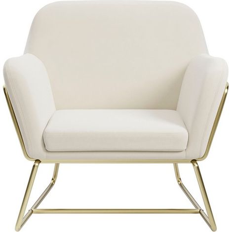 Charles Armchair - Velvet/Metal - L66 x W75.5 x H76.5 cm - Cream/Gold Brushed