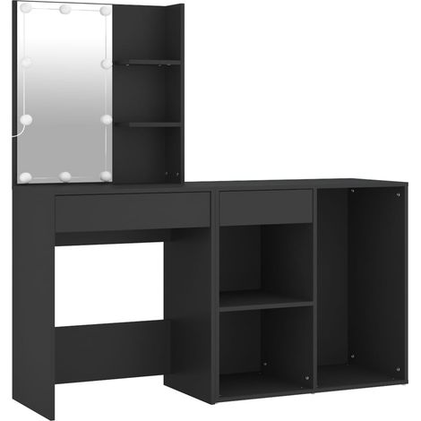Maison Exclusive - LED-Schminktisch mit Schrank Schwarz Holzwerks