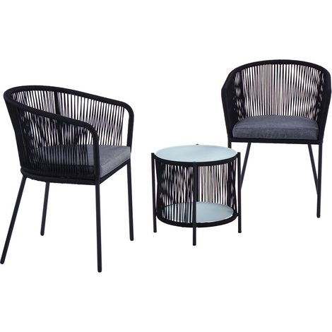 Balkonset Gartenset Bistro Set Gartenmöbel Set Outdoor Rope Sitzgruppe Schwarz (1/5)