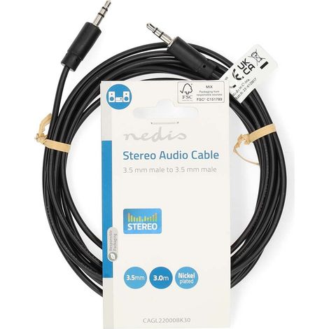 Nedis Stereo-Audiokabel / 3.5 mm Stecker / 3.5 mm Stecker / Vernickelt / 3.00 m / Rund / Schwarz / Label
