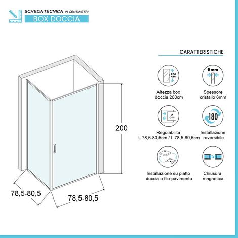 Box doccia angolare 80x80 cm con porta battente in cristallo trasparente Ted (1/5)