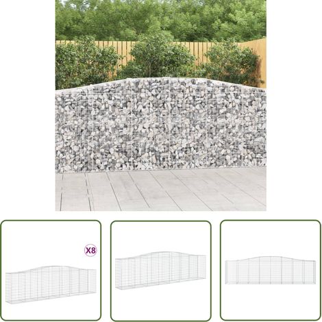The Living Store Gabionen mit Hochbogen 8 Stk. 400x50x100/120cm Verzinktes Eisen - Gabionen - Gabionenwand - Gartendeko - Gartenzubehör - Zaun (1/5)