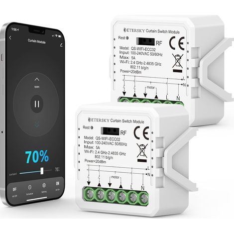 Interrupteur Volet Roulant Connecté,Module Volet Roulant WiFi,Commutateur Rideau Stores Intelligent,Compatible avec APP Contrôle,Minuterie,Moteur Mural Mini 2P (1/5)