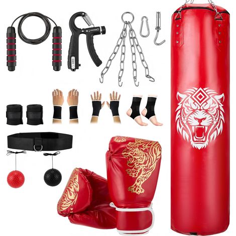 Ensemble sac de frappe pour adultes, sac de frappe lourd de 120 cm avec gants de 340 g et 5 m de bandage à main, non rempli, pour MMA, kickboxing, karaté, boxe et entraînement à domicile (1/5)