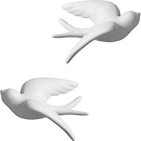 Paire d'oiseaux en céramique (moineaux, hirondelles, colombe) blancs, décoration murale à suspendre pour salle de bain, salon ou jardin, petites sculptures murales (1/5)