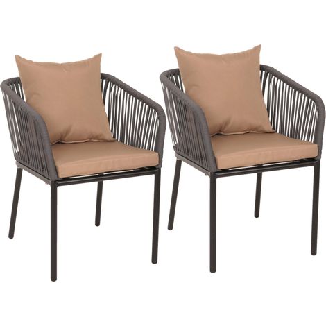 [NEUWERTIG] 2er-Set Gartenstuhl HHG-616, Outdoor Armlehne, wetterfest Aluminium Seilgeflecht Rope anthrazit Kissen taupe